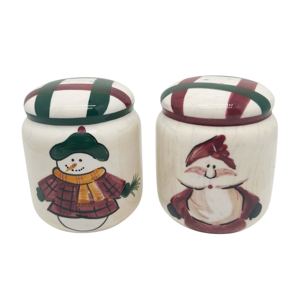 Vintage 90s Christmas Salt & Pepper Shakers Set - Snowman and Santa Claus